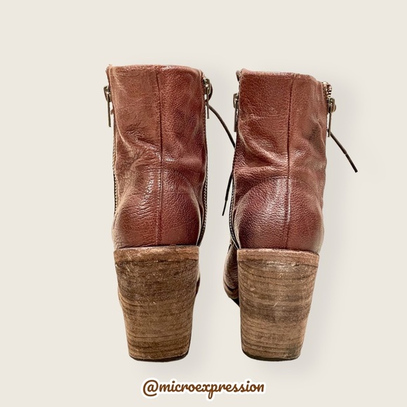 $428 Frye Vintage Brown Cognac Real Leather Distressed Zipper Lace Up Ankle Boot - Picture 6 of 11